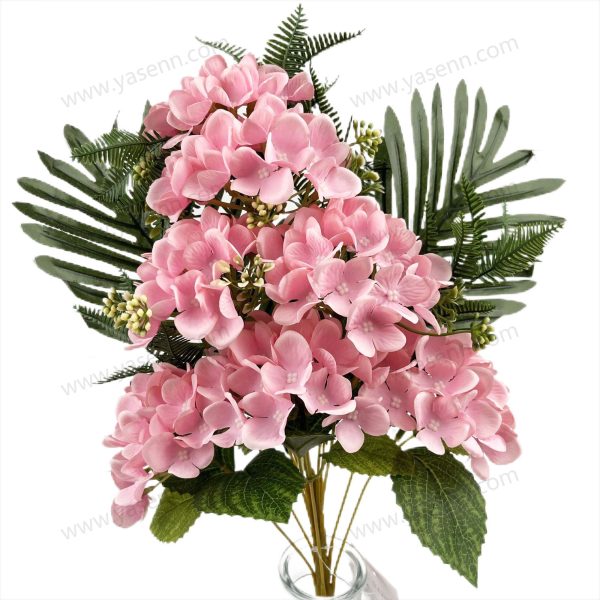 YSZ21237 Lush Artificial Hydrangea Bouquet 48cm Tall 12 Stems Pongee YSZ21237
