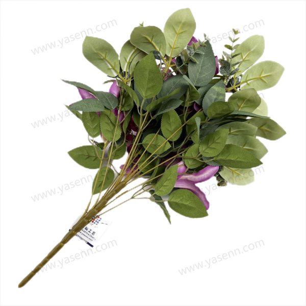 Luxury Lily Hydrangea Artificial Fan Shaped Bouquet 12 Stems 51cm Tall Large Blooms Coated Pongee YSZ22008