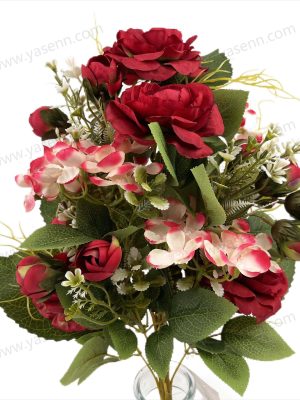 Lush Peony Hydrangea Artificial Fan Shaped Bouquet 12 Stems 50cm Tall Pongee Fabric YSZ22015