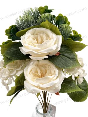 Elegant Peony Hydrangea Artificial Fan Shaped Bouquet 9 Stems 53cm Tall Pongee YSZ22286