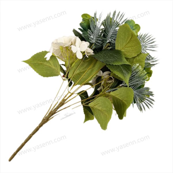 Elegant Peony Hydrangea Artificial Fan Shaped Bouquet 9 Stems 53cm Tall Pongee YSZ22286